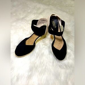LAUREN Ralph Lauren Charla Espadrille Wedge Sandals, Black/Tan, Womens Size 9.5B